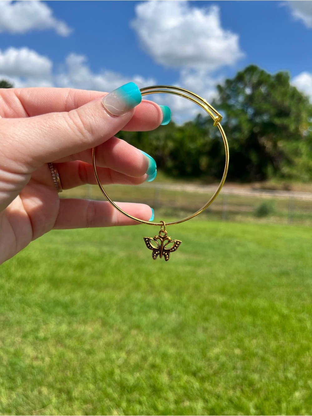 Handmade Gold Butterfly Charm Bangle Bracelet - Women Jewelry